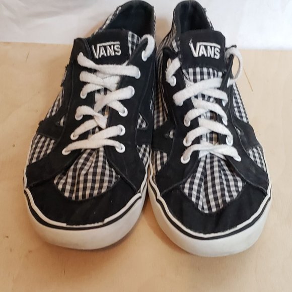 Vintage Vans Black White Lace Up Low Top Worn Spots On Sole Wmns 10 Plaid Check - Picture 2 of 12